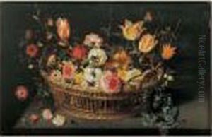 Nature Morte Au Panier De Fleurs Sur Un Entablement