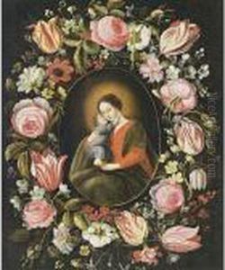 Madonna And Child In A Flower Garland With Tulips And Other Flowers by Jan Brueghel the Younger