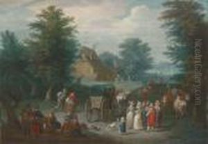 A Wooded Landscape With Villagers By A Market by Jan Brueghel the Younger