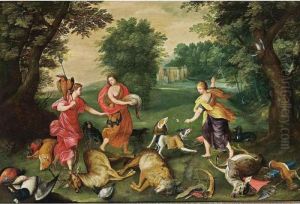 A Wooded Landscape With Diana's Nymphs After The Hunt