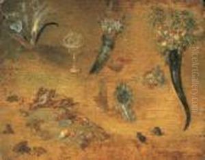 Etude De Coquillages, Fleurs, Plumes, Grenouilles Et Souris by Jan Brueghel the Younger