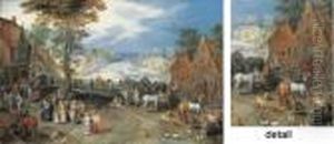 Une Place De Village Animee, Avec Un Canal A L'arriere-plan by Jan Brueghel the Younger