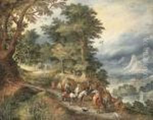 A Mountainous Landscape With Travellers On A Path by Jan Brueghel the Younger