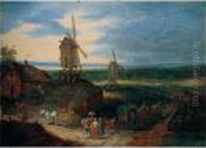 An Open Landscape With Travellers Conversing Before A Windmill by Jan Brueghel the Younger
