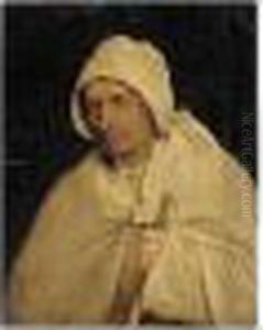 A Study Of A Pilgrim, Half Length, Holding A Staff