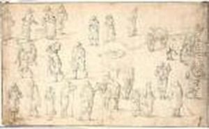 A Sheet Of Studies Of Figures, Horses And Waggons. A Sheet Of Studies Of Figures, Horses And Waggons.