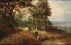 An Extensive Wooded Landscape With Travellers On A Track by Jan Brueghel the Younger