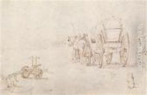 Studienblatt Mitpferdewagen Und Pflug by Pieter The Elder Brueghel