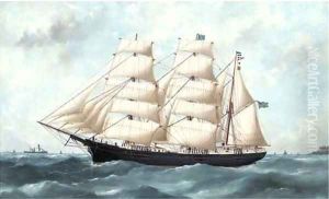 The Swedish barque Wakefield running out of Le Havre by Marie-Edouard Adam Of Le Havre