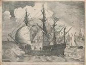 Armed Four-master Sailing Towards A Port by Pieter The Elder Brueghel