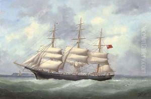 The full-rigger Austriana reducing sail and calling for a pilot by Marie-Edouard Adam Of Le Havre