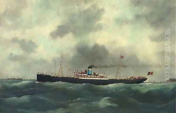 The Belgian steamer Cervantes running out of Le Havre - view 1