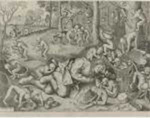 The Sleeping Peddler, Surrounded
By Monkeys, Who Are Playing Withhis Goods (bast., Holl. 148) by Pieter The Elder Brueghel