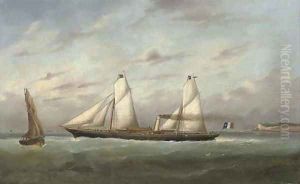 The steam yacht Eros outward-bound from Le Havre by Marie-Edouard Adam Of Le Havre