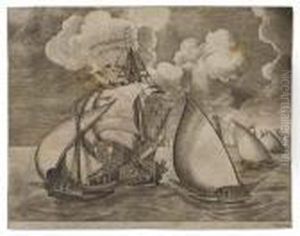 A Man Of War Between Two Armed Galleys