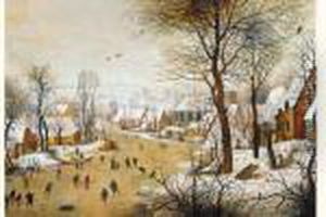 Winterlandschap Met Schaatsers En Vogelknip