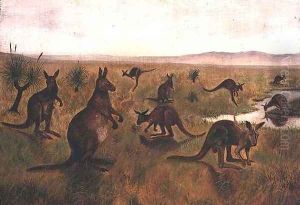 Kangaroos in Australian landscape by William Webster Hoare