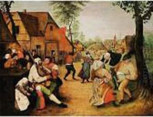 A Village Scene With Peasants Dancing Outside An Inn by Pieter The Elder Brueghel