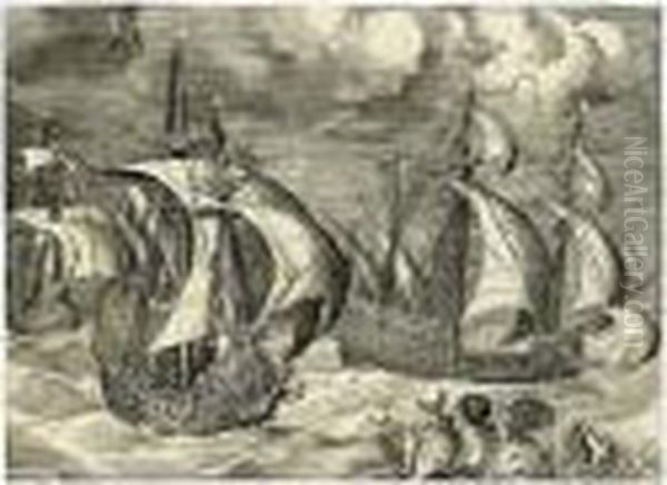 Three Men Of War In A Tempest, Sailing To Right (hollstein 105; Lebeer 48) - view 1