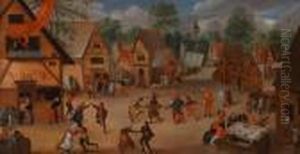 Umkreisdorfstrase Mit Tanzenden Und Feiernden Bauern