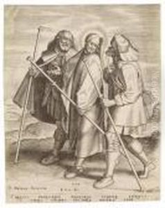 Nach - Christus Und Zwei Junger Auf Dem Weg Nach Emmaus by Pieter The Younger Brueghel