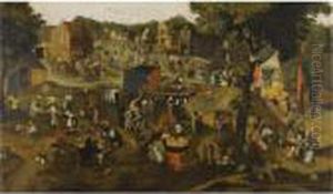 A Performance Of The Farce 
Een Cluyte Van Plaeyerwater
 ('a Clod From A Plaeyerwater') At A Flemish Village Kermesse by Pieter The Younger Brueghel