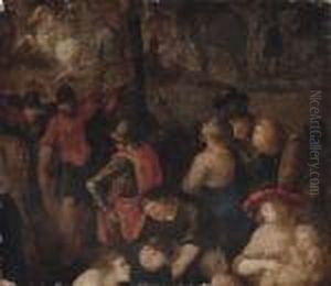 Soldiers - A Fragment, Possibly From A Crucifixion by Pieter The Younger Brueghel