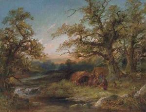 A gypsy encampment at dusk