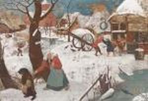 A Winter Landscape With Peasants In A Village by Pieter The Younger Brueghel