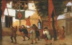 A Religious Procession In A Village: A Fragment by Pieter The Younger Brueghel