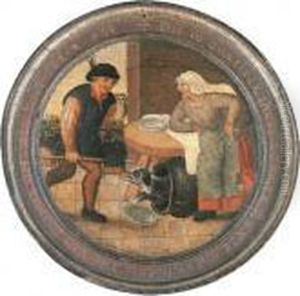 'to Find The Dog In The Pot' - A Flemish Proverb by Pieter The Younger Brueghel