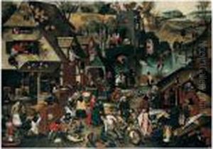 Flemish Proverbs (````de Blauwe Huyck') by Pieter The Younger Brueghel