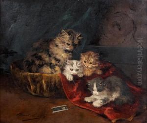 Chatons S'amusant Avec Une Navette De Fil by Alphonse de Neuville