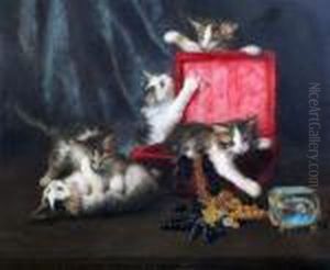 Kittens Playing Beside A Jewellery Box by Alphonse de Neuville