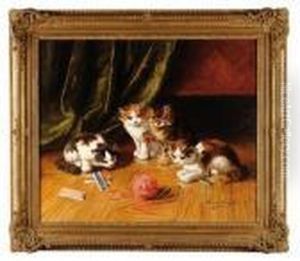 Chat A La Pelote De Laine by Alphonse de Neuville