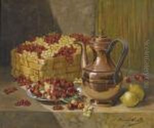 Stillleben Mit Johannisbeeren, Kirschen Und Kanne by Alphonse de Neuville