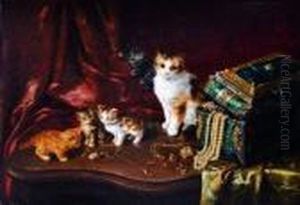 Les Chatons Jouant Pres D'un Coffre A Bijoux by Alphonse de Neuville