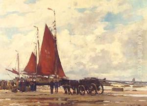 Fischer am Strand von Katwijk by Wilhelm Hambutchen