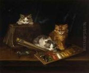 Drei Katzchen Im Atelier by Alphonse de Neuville