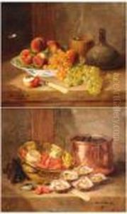 Coupe De Peches Et Raisin Et Huitres Plates, Crevettes Et Moules by Alphonse de Neuville