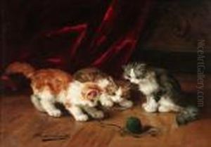 Drei Katzchen Spielen Mit Einem Wollknauel by Alphonse de Neuville