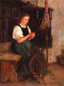 A spinning German peasant woman
