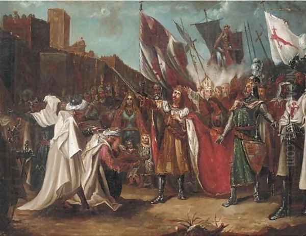 King Richard I receiving the keys to the port city of Acre - view 1
