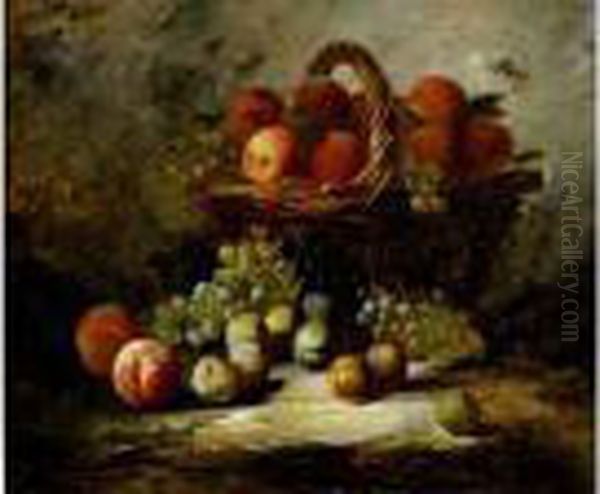 Nature Morte Au Panier De Peche, Aux Prunes Et Aux Raisins - view 1