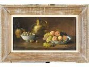 Nature Morte Aux Peche, Raisins Et Cane A Lait by Alphonse de Neuville