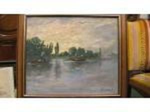 "peniches Sur Le Fleuve" Hst 45x64 "peniches Sur Le Fleuve" Hst 45x64