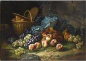 A Still Life With Peaches And Grapes by Alphonse de Neuville