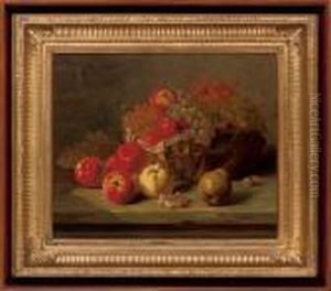 Apples And Grapes In A Basket by Alphonse de Neuville