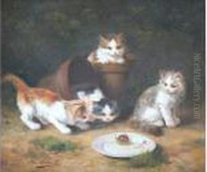 Chatons Observant Un Escargot by Alphonse de Neuville