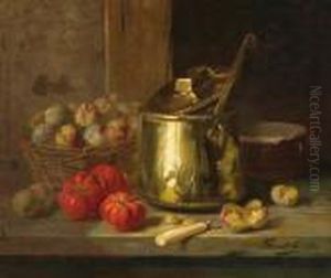 Still Life With Plums, Tomatoes And Brass Pot by Alphonse de Neuville